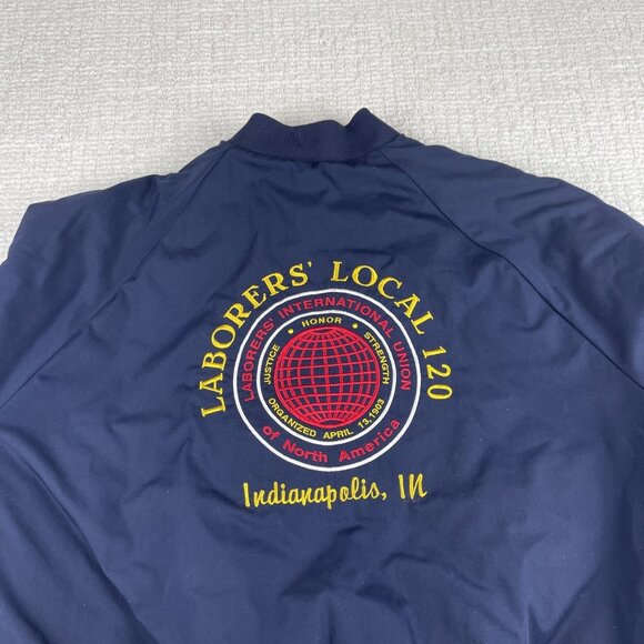 VINTAGE King Louie USA Bomber Jacket Men XL Navy Laborers Indianapolis Local 120 - Picture 2 of 16